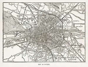Map of the City of Dublin, Ireland Victorian Engraving, 1840