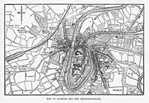 Images Dated 21st March 2017: Map of the City of Durham, England Victorian Engraving, 1840