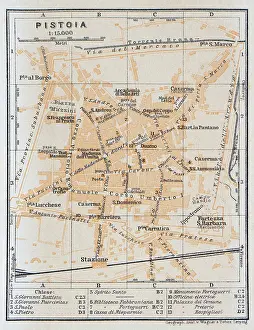 Map of the city of Pistoia, Italy - 1893