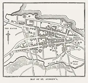 Map of the City of St. Andrewas, Scotland Victorian Engraving, 1840
