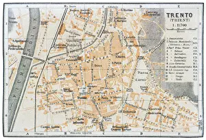 Map of the city of Trento, Italy - 1893