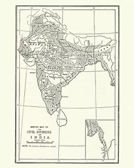 Images Dated 4th December 2018: Map of the Civil Divisions of India, 1880s, 19th Century