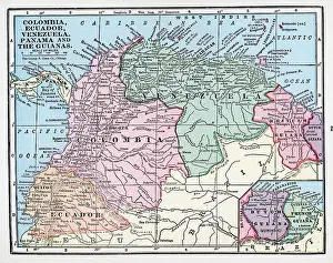Prints of A color map of Colombia, Ecuador, Venezuela, Panama, and the Guianas, 1922. (Photo by Interim Archives/Getty Images) Discover the World in Maps: Past, Present, and Beyond: Map Of Colombia, Ecuador, Venezuela, Panama, And The Guianas