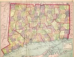 Images Dated 23rd February 2017: Map of Connecticut 1883