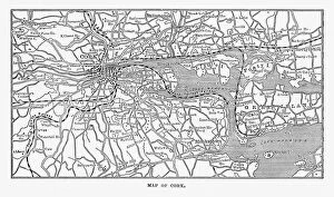 Images Dated 5th June 2017: Map of Cork, County Cork, Ireland Victorian Engraving, 1840