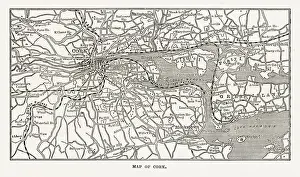 Map of Cork, County Cork, Ireland Victorian Engraving, 1840