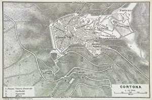 Map of Cortona, a town and comune in the province of Arezzo, Italy - 1893