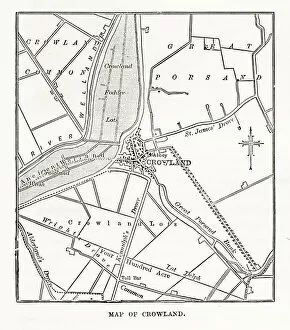 Images Dated 1st February 2018: Map of Crowland, England Victorian Engraving, Circa 1840