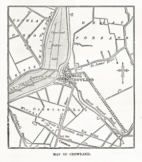 Images Dated 1st February 2018: Map of Crowland, England Victorian Engraving, Circa 1840