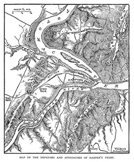American Civil War (1860-1865) Prints: Map of the defenses and approaches of Harpers Ferry during the American Civil War