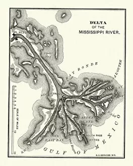 Images Dated 20th July 2018: Map of the Delta of the Mississippi river, 19th Century