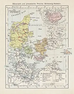 Map of Denmark, Iceland, Faroe Islands and Schleswig-Holstein. lithograph, 1893