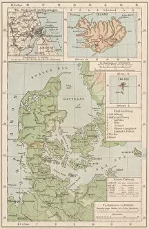 Faroe Islands Collection: Map of Denmark and Iceland, lithograph, published in 1881