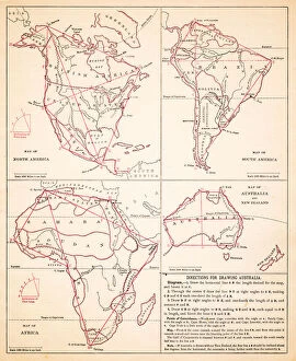 Images Dated 24th February 2017: Map drawing Africa North America Australia hemispheres 1881