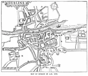 Images Dated 19th January 2017: Map of Dublin in 1610 (Victorian engraving
