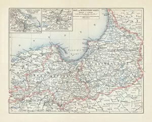 Images Dated 14th November 2018: Map of East and West Prussia, Germany, lithograph, published 1897