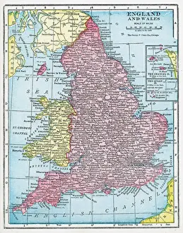 Prints of A color map of England And Wales, 1922. (Photo by Interim Archives/Getty Images) Discover the World in Maps: Past, Present, and Beyond: Map Of England And Wales