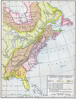 Prints of Color coded map detailing English, Spanish, and French claims, Eastern North America, 1715. Included are the claims of the Hudson Bay Company Discover the World in Maps: Past, Present, and Beyond: Map Of English, Spanish, And French Claims