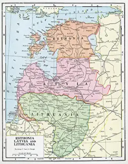 Prints of A color map of Esthonia (Estonia), Latvia, and Lithuania, 1922. (Photo by Interim Archives/Getty Images) Discover the World in Maps: Past, Present, and Beyond: Map Of Estonia, Latvia, And Lithuania