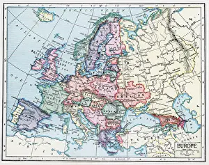 Prints of A color map of the continent of Europe, 1922. (Photo by Interim Archives/Getty Images) Discover the World in Maps: Past, Present, and Beyond: Map Of Europe