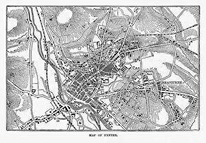 Images Dated 24th March 2017: Map of Exeter in Devon, England Victorian Engraving, 1840