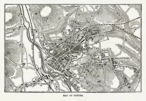 Images Dated 4th April 2018: Map of Exeter in Devon, England Victorian Engraving, 1840