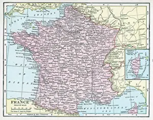 Prints of A color map of France including its island territory Corsica, 1922. (Photo by Interim Archives/Getty Images) Discover the World in Maps: Past, Present, and Beyond: Map Of France And Corsica