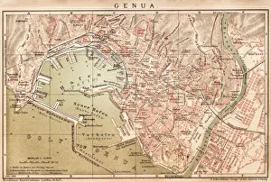 Liguria Prints: Map of Genoa 1898