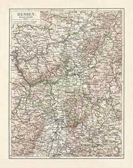 Images Dated 24th July 2018: Map of Grand Duchy of Hesse, Germany, lithograph, published 1897