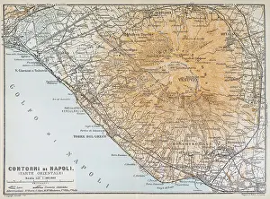 Map of the gulf of Naples and Mount Vesuvius, Italy - 1893
