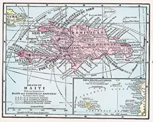 Prints of A color map of the island of Haiti, 1922. (Photo by Interim Archives/Getty Images) Discover the World in Maps: Past, Present, and Beyond: Map Of Haiti