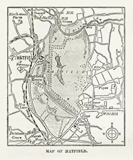 Images Dated 13th April 2018: Map of Hatfield, Hertfordshire, England Victorian Engraving, 1840