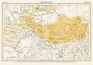 Images Dated 23rd August 2017: Map of the HImalayas 1883