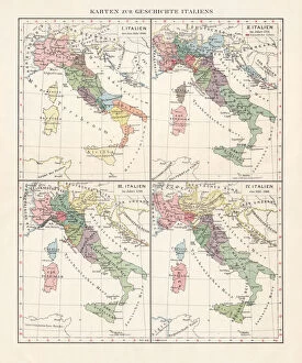 Images Dated 10th August 2018: Map of the history of Italy, c. 1000-1866, lithograph, published 1897