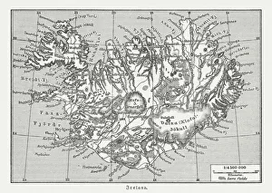 Iceland Gallery: Map of Iceland, wood engraving, published in 1897