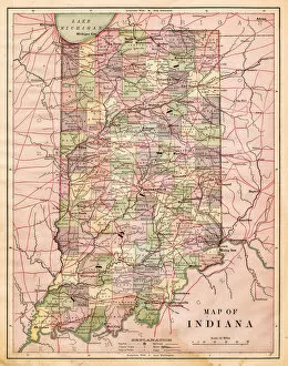 Images Dated 10th April 2018: Map of Indiana USA 1881