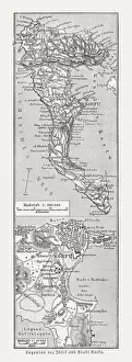 Map of the island and city of Corfu, woodcut, 1897
