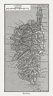 Images Dated 7th April 2018: Map of the island Corsica, France, wood engraving, published in 1897