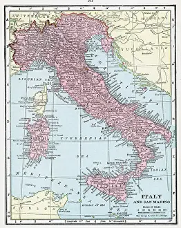 Prints of A color map of Italy and San Marino, 1922. (Photo by Interim Archives/Getty Images) Discover the World in Maps: Past, Present, and Beyond: Map Of Italy And San Marino