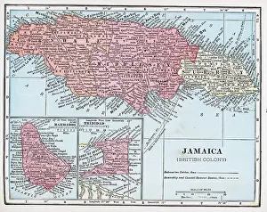 Prints of A color map of the islands of Jamaica, Trinidad, and Barbados, 1922. (Photo by Interim Archives/Getty Images) Discover the World in Maps: Past, Present, and Beyond: Map Of Jamaica, Trinidad, And Barbados