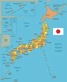 Japan Prints: Map of Japan with flag