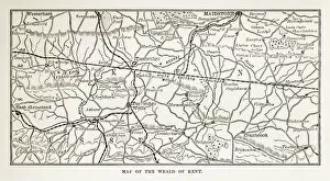 Images Dated 10th February 2018: Map of Kent and Neighborhoods, England Victorian Engraving, 1840