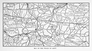 Map of Kent and Neighborhoods, England Victorian Engraving, 1840