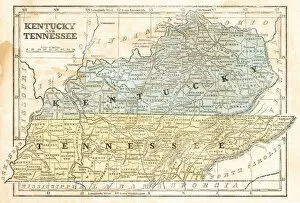 USA Maps Collection: Map of Kentucky and Tennessee 1855