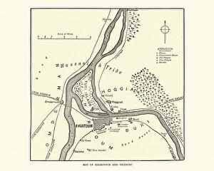Battle Maps and Plans Gallery: Map of Khartoum and vicinity at the time of siege of Khartoum 1884