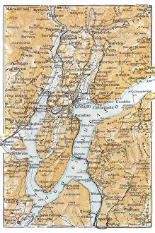 Map of Lake Lugano, Italy - 1893