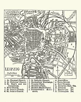 Images Dated 19th June 2018: Map of Leipzig, Germany, 19th Century