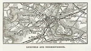 Images Dated 4th April 2018: Map of Litchfield in Staffordshire, England Victorian Engraving, 1840