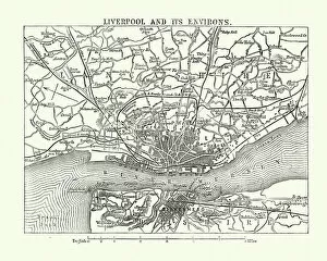 Images Dated 20th July 2018: Map of Liverpool and its environs, England, 1870s