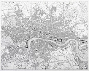 Images Dated 13th March 2013: Map of London Engraving